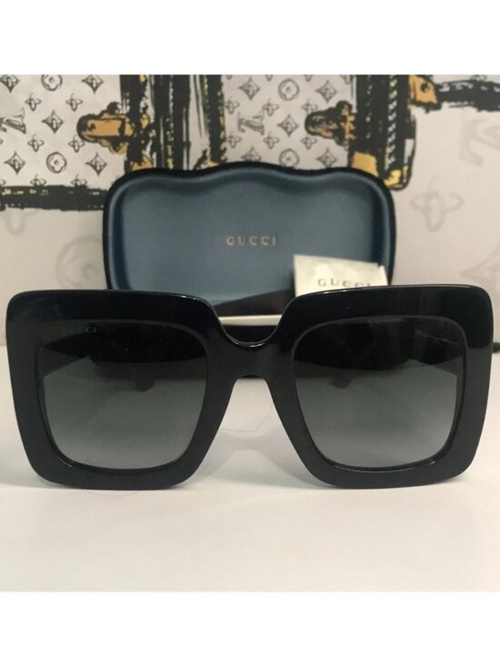 New Authentic Gucci GG0328S 001 Black Square Sunglasses Grey Gradient Lenses main image 4